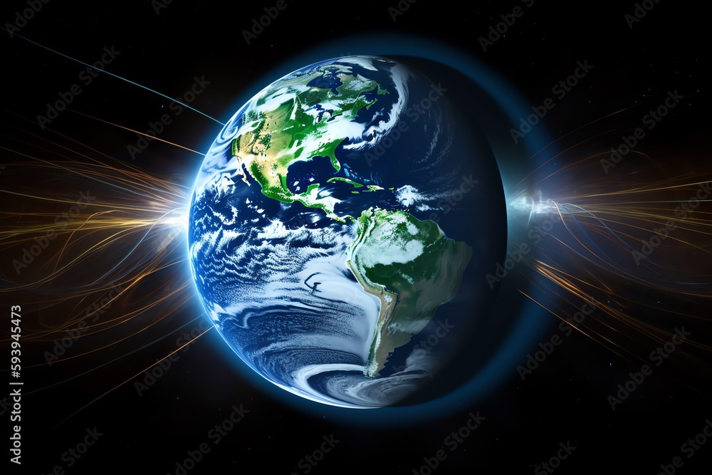 Wall mural earth's magnetic field in outer space. generative ai