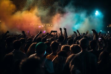 Naklejka na ściany i meble Crowd of fans at colorful concert. Generative AI