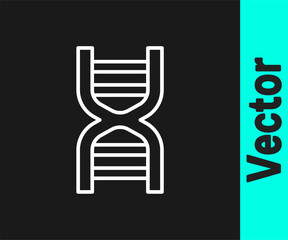 White line DNA symbol icon isolated on black background. Vector