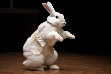 Happy rabbit celebrates dance day. Generative AI