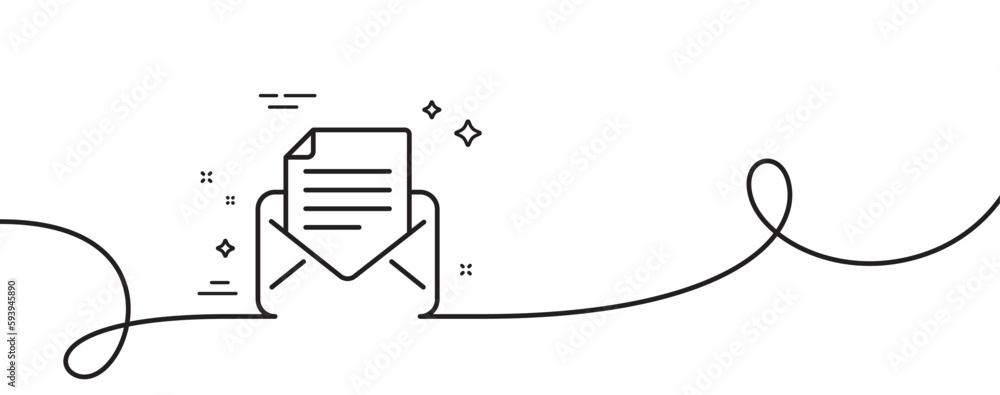 Poster mail correspondence line icon. continuous one line with curl. read message sign. e-mail symbol. mail