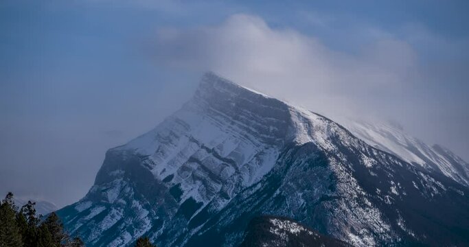 mountain Rundle touching clouds time lapse in banff 
