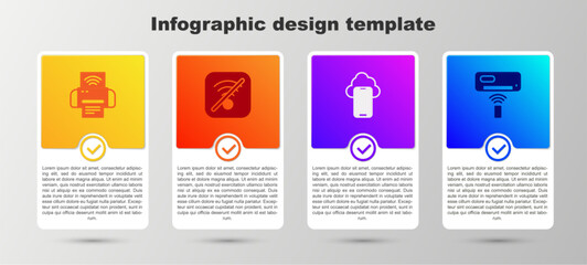 Set Smart printer system, No Wi-Fi wireless internet, Cloud technology data and Air conditioner. Business infographic template. Vector