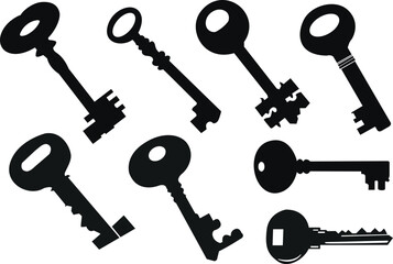 Set of key silhouettes. Key vector illustrations set.