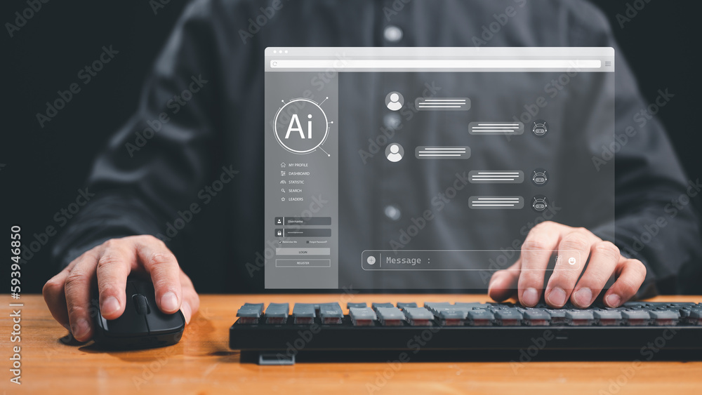 Leinwandbilder AI Chatbot intelligent digital customer service application concept, computer mobile application uses artificial intelligence chatbots automatically respond online messages to help customers instantly