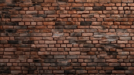 Red brick wall. Texture of old dark brown and red brick wall panoramic backgorund. Al generated