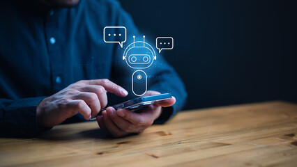 AI Chatbot intelligent digital customer service application concept, computer mobile application...