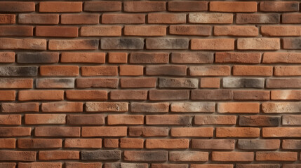Fototapeta premium Red brick wall. Texture of old dark brown and red brick wall panoramic backgorund. Al generated