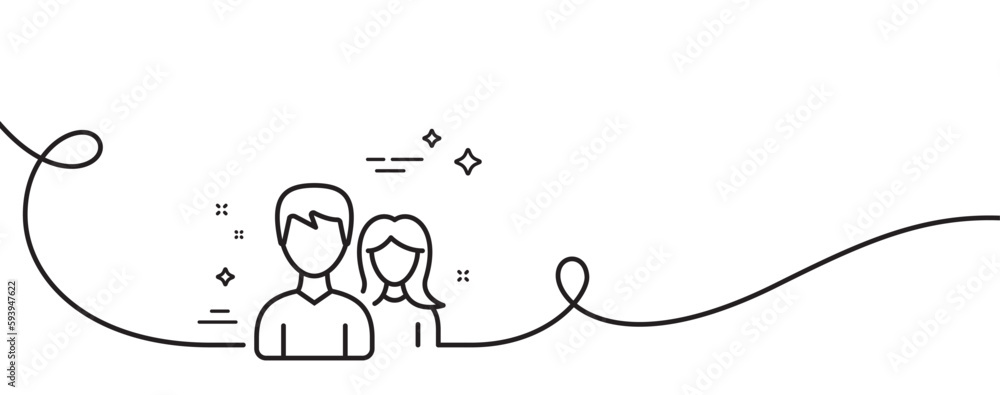 Poster couple line icon. continuous one line with curl. users group or teamwork sign. male and female perso