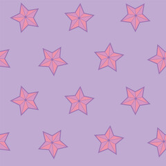 Vector abstract pink and purple stars repeating pattern background.