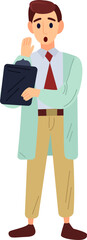 Concerned doctor with folder illustration in color cartoon style. Editable vector graphic design.