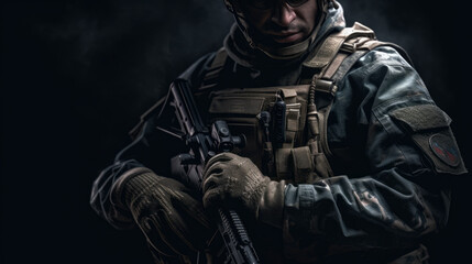 Soldier holding a gun realistic isolated background. Al generated