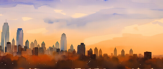 Panorama of Philadelphia skyline,  Bridge, Generative AI.