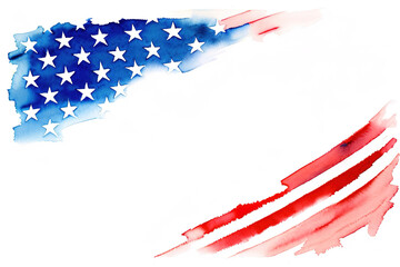 American flag in the form of a banner, watercolor illustration. Generative AI.