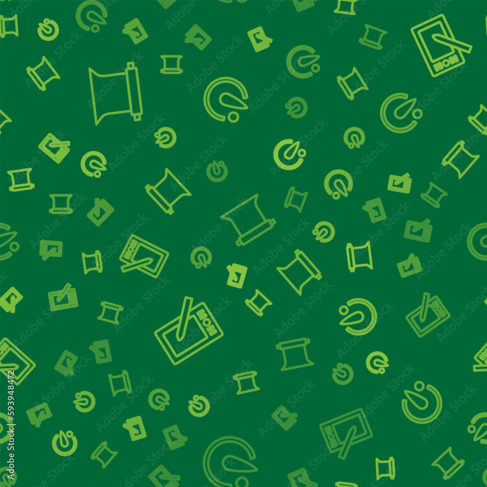 Poster set line empty photo studio, graphic tablet and camera timer on seamless pattern. vector