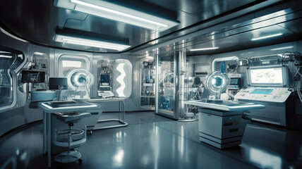 A futuristic DNA testing facility with advanced technology and cutting-edge equipment