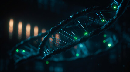 Macro close-up of a DNA double helix, AI generated image
