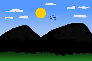 landscape illustration with mountain and sky illustration