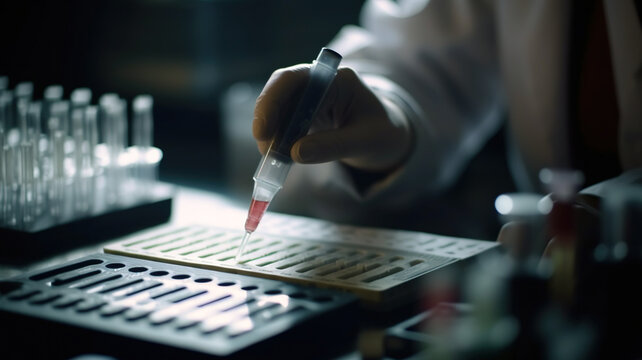 A close-up of a DNA microarray, with tiny probes detecting the presence or absence of specific genetic sequences. AI generated image