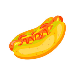 Hot dog illustration in color cartoon style. Editable vector graphic design.