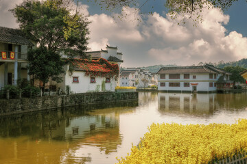 Fototapeta na wymiar Foshan city, Guangdong, China. The CCTV Nanhai Movie and TV Town. Jiangnan, typical Lingnan style Water Town. 