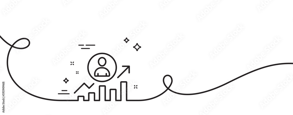 Poster business results line icon. continuous one line with curl. career growth chart sign. career ladder s