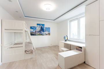 Detail of finished refurbishing preschool room. Material for interior decoration to decorate walls. Repair in children's room.