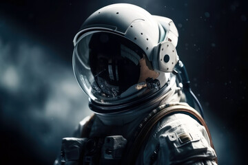 Astronaut wearing a helmet in outer space. Space travel, exploration and solar system concept. Generative AI