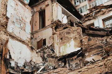 Destroyed building by russian drone