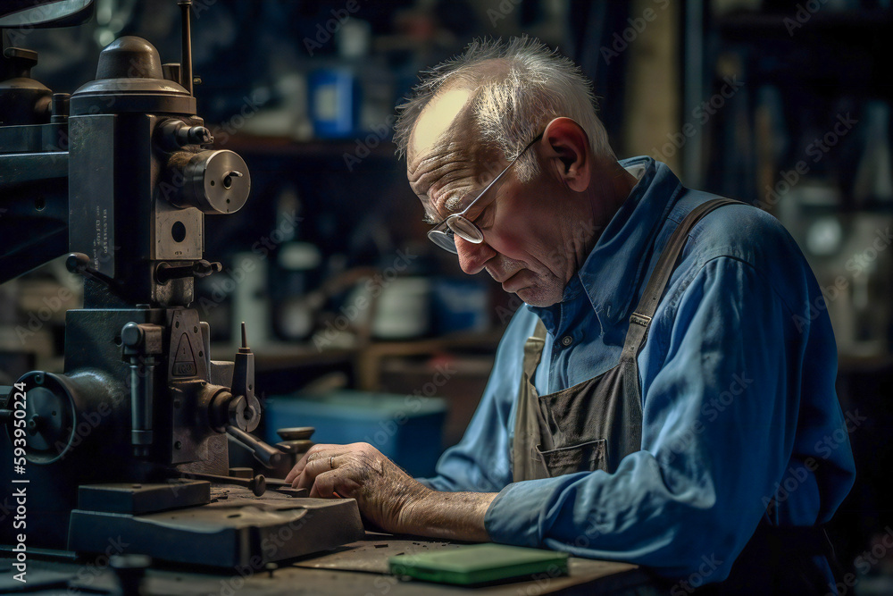 Poster machinist working at a generic machine in a factory or workshop. created with generative ai technolo