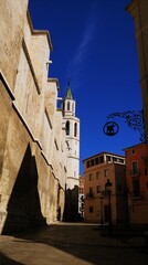 Spanish town with Cathedral at twilight