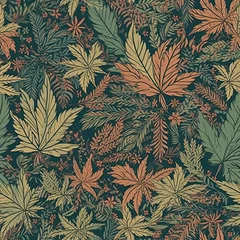 Fotobehang seamless pattern with cannabis flowers, made with AI © Milan