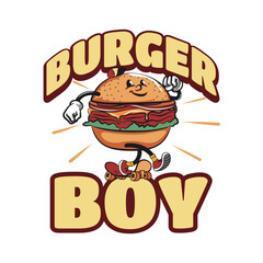 burger boy food brand mascot vector illustration logo vintage style