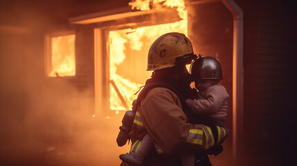 Feuerwehr löscht brennendes Haus KI