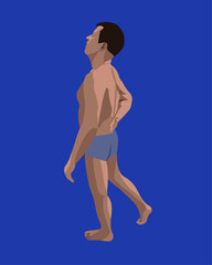 Vector isolated illustration of a man with back pain. The man is holding his back. Osteochondrosis.