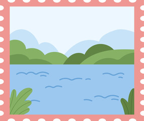 Lake Landscape Postage Stamp