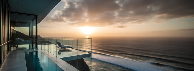 Stunning view on the ocean from luxury villa. AI generated