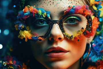 Obraz premium Fashion woman portrait with bright make up, generative ai.