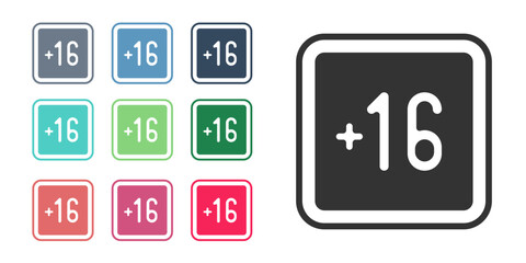 Black Plus 16 movie icon isolated on white background. Adult content. Sixteen plus icon. Censored business concept. Set icons colorful. Vector