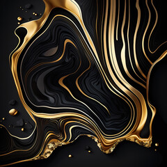 Abstract black marble background with golden veins pain. Generative AI