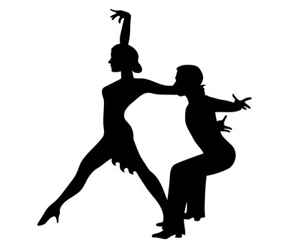 a dance duo. isolated black silhouettes of a man and a woman in an energetic pose. salsa. rumba.