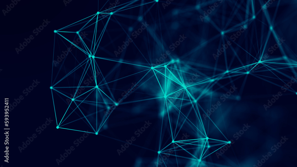Poster connecting colored lines and dots in space. abstract digital background. data network connections.3d