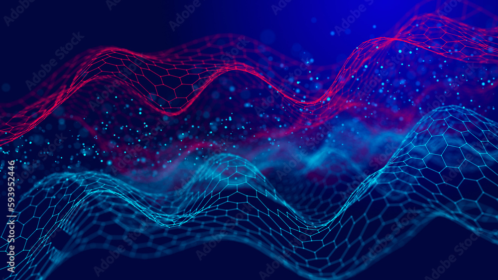 Poster abstract digital wave. digital network background. 3d rendering