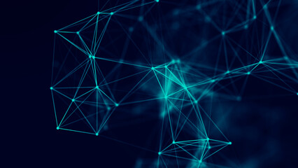 Naklejka na ściany i meble Connecting colored lines and dots in space. Abstract digital background. Data network connections.3d rendering.