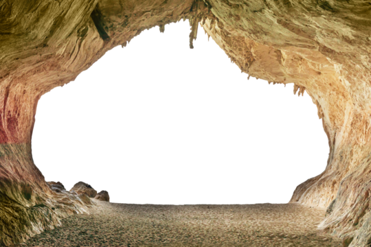 Big empty cave with entrance exit in PNG isolated on transparent background