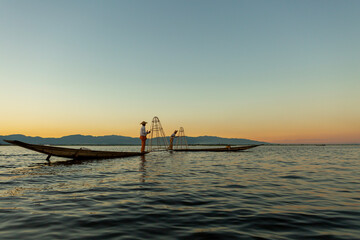 Mandalay, Myanmar, November 22, 2016: fishermen who go out fishing in mandalay, inle lake