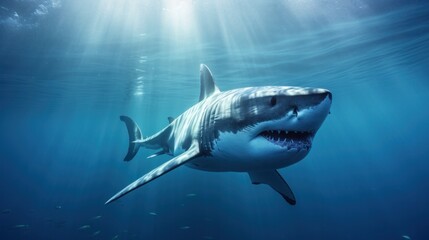Fototapeta premium Shark swimming in the sea. Generative AI.