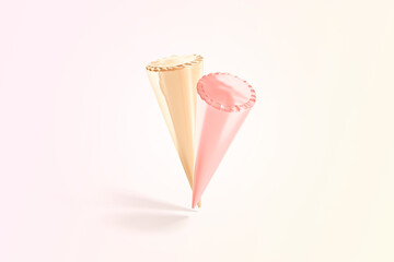 Blank pink gold ice cream cone pack mockup, colored background