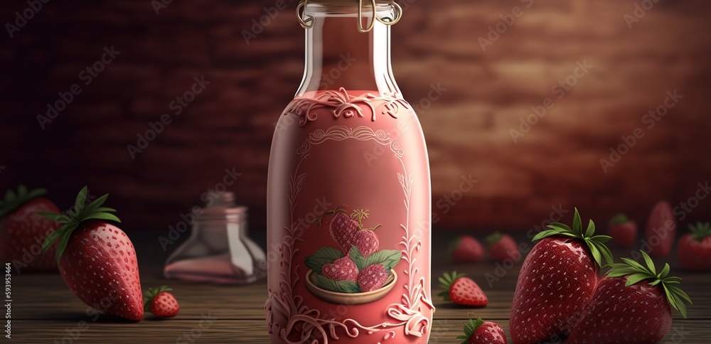 Poster bottled strawberry smoothie made from scratch generative ai