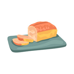Bread on a board illustration in color cartoon style. Editable vector graphic design.